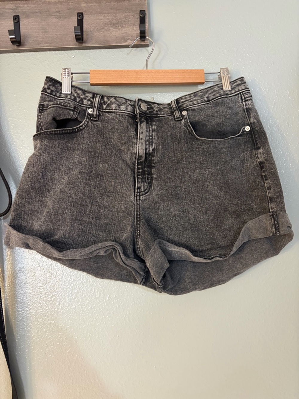 wild fable Washed Black High-Rise Cuffed Denim Shorts